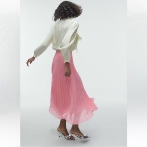 MWOT Zara pink plated midi skirt XS